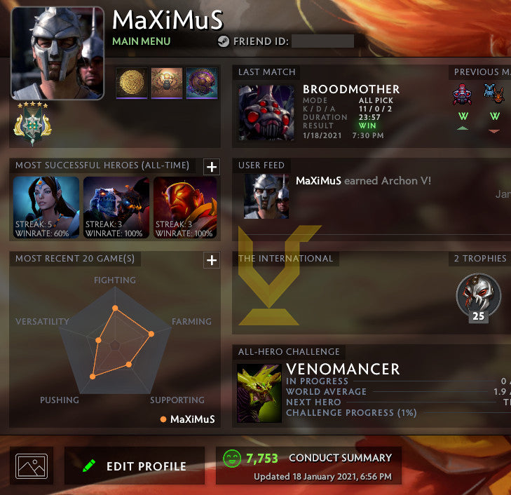 Archon V | MMR : 3000 - Behavior : 7753