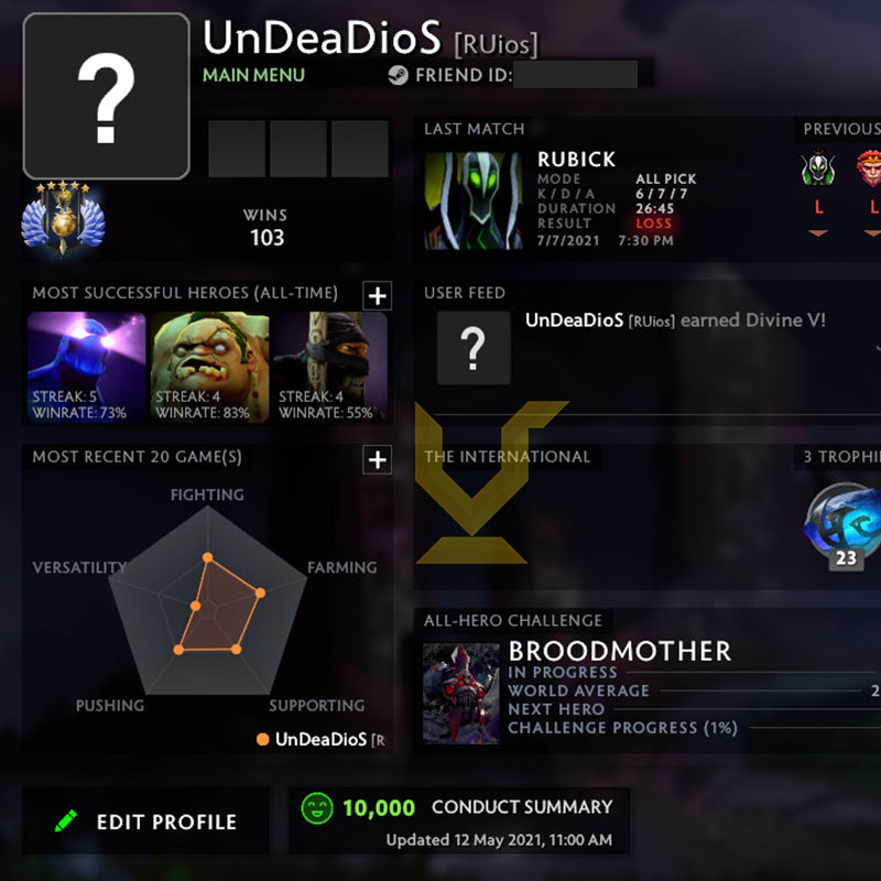 Divine V | MMR: 5490 - Behavior: 10000