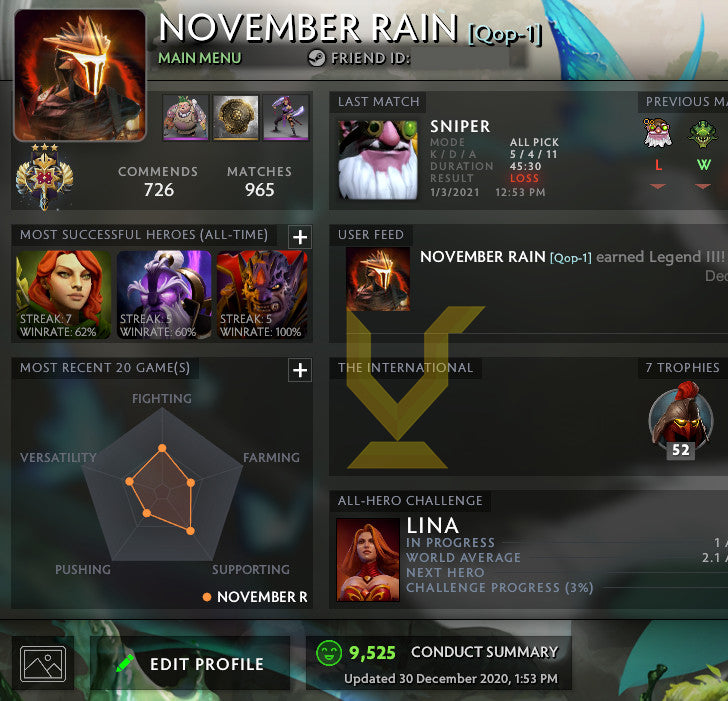 Legend III | MMR : 3380 - Behavior : 9525