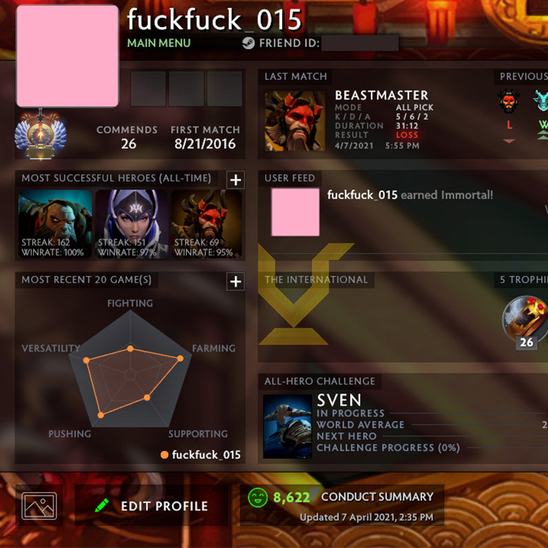 Immortel | MMR : 5780 - Comportement : 8622