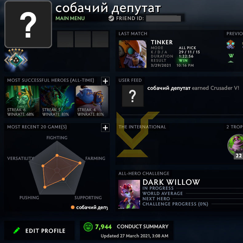 Croisé V | MMR : 2280 - Comportement : 7944