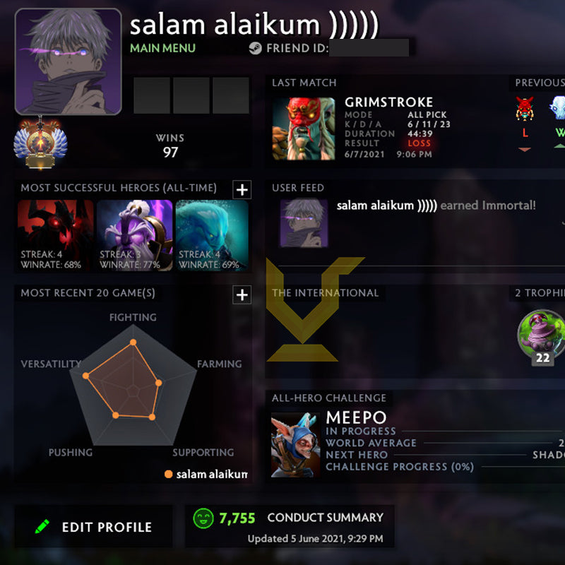 Immortel | MMR : 5730 - Comportement : 7755