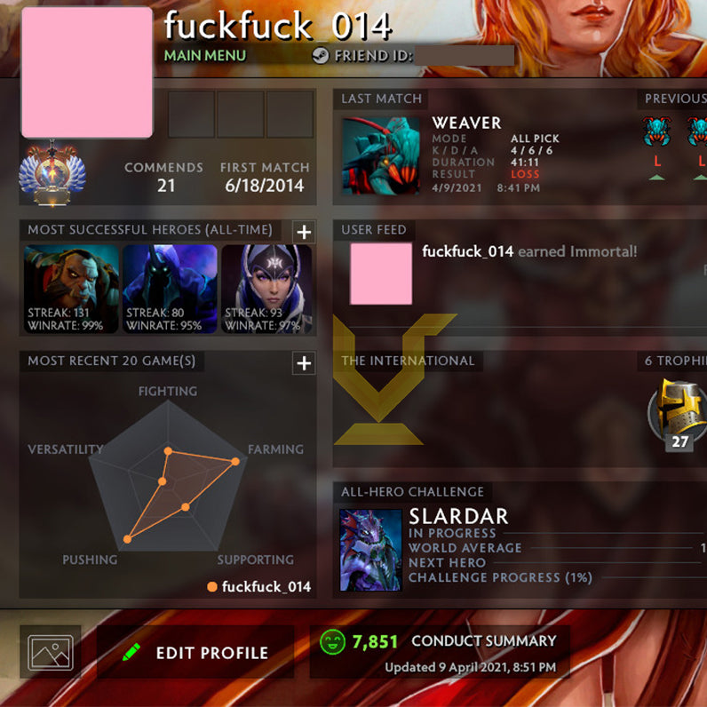 Immortel | MMR : 5830 - Comportement : 7851