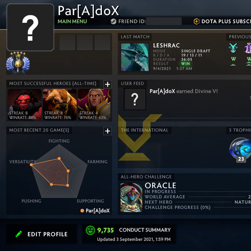 Divin V | MMR : 5490 - Comportement : 9735