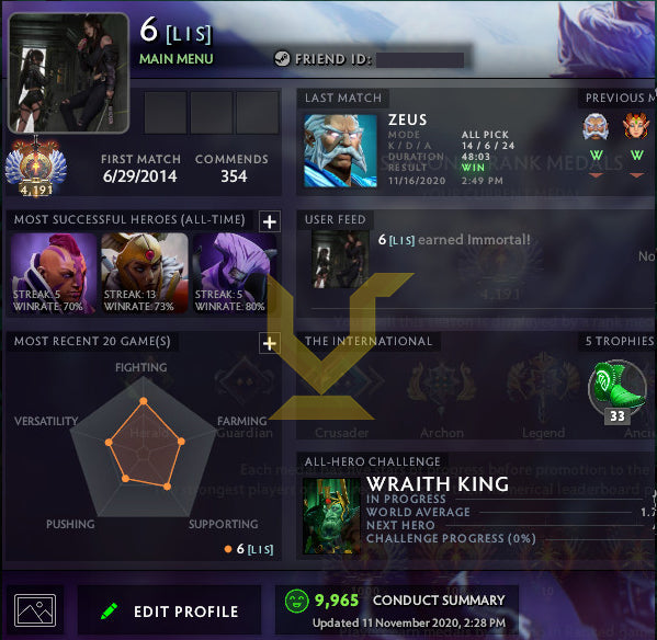 Immortel | MMR : 5830 - Comportement : 9965