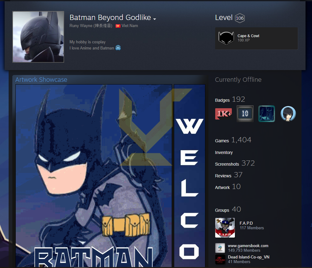 Vapeur Niveau 106 | Années de service : 10 | Jeux : 1404 - DLC : 1124