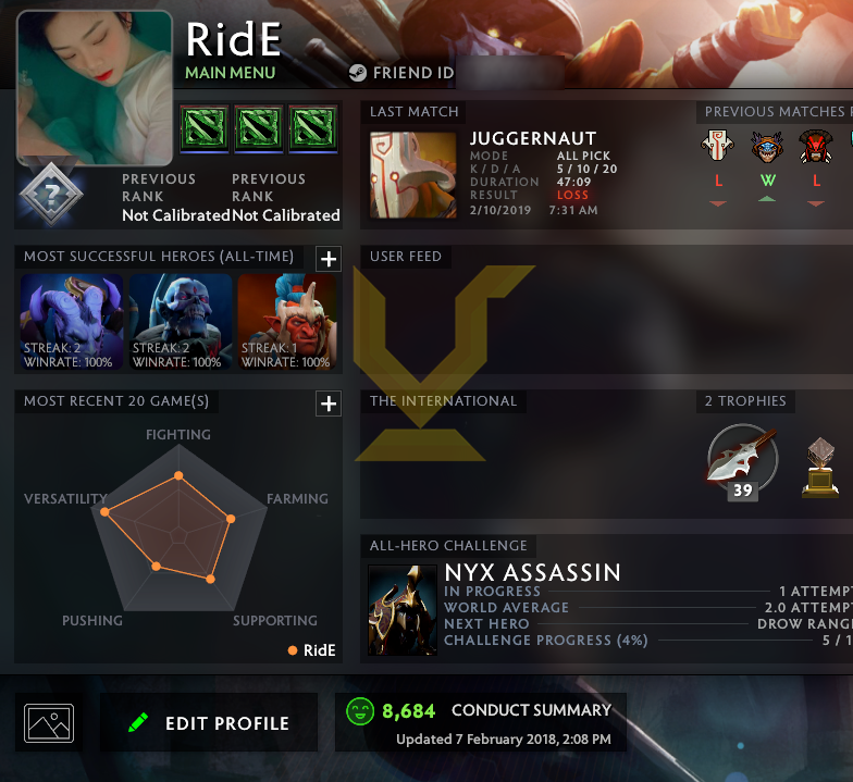 Uncalibrated | MMR: TBD - Behavior: 8684