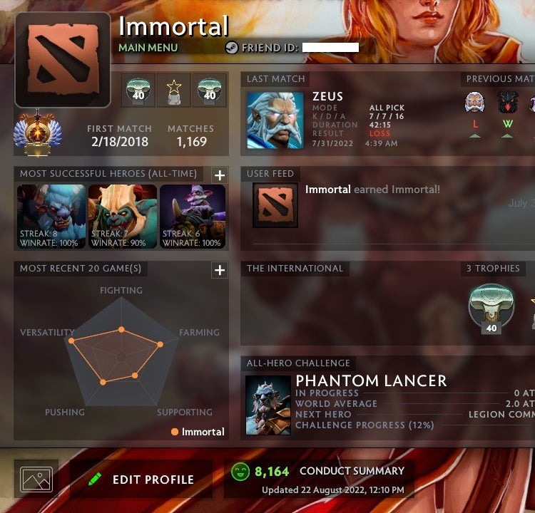 Immortel | MMR : 6180 - Comportement : 8164