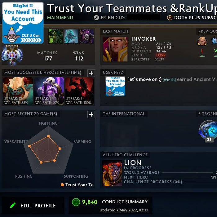 Ancient V | MMR: 4520 - Behavior: 9840