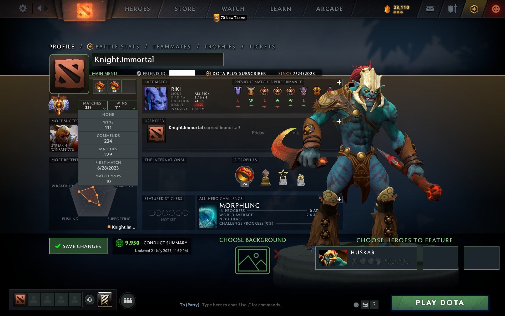 Immortal | MMR: 6208 - Behavior: 9950