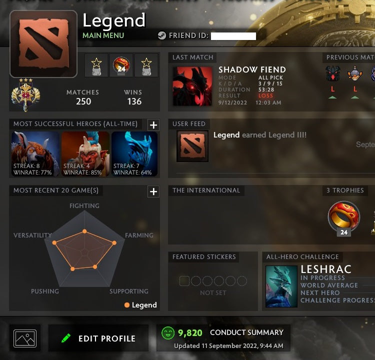 Légende III | MMR : 3270 - Comportement : 9820