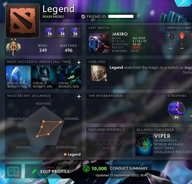 Légende II | MMR : 3210 - Comportement : 10000