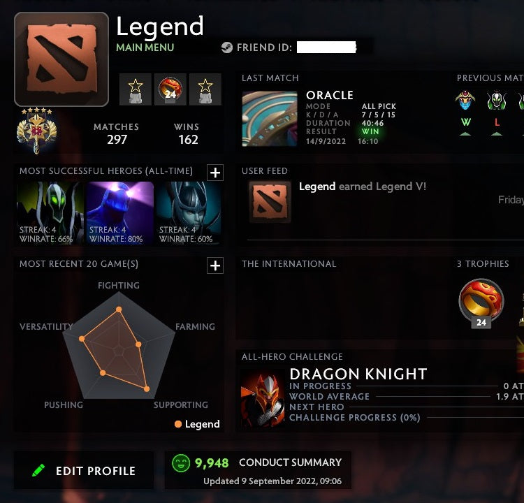 Légende V | MMR : 3710 - Comportement : 9948