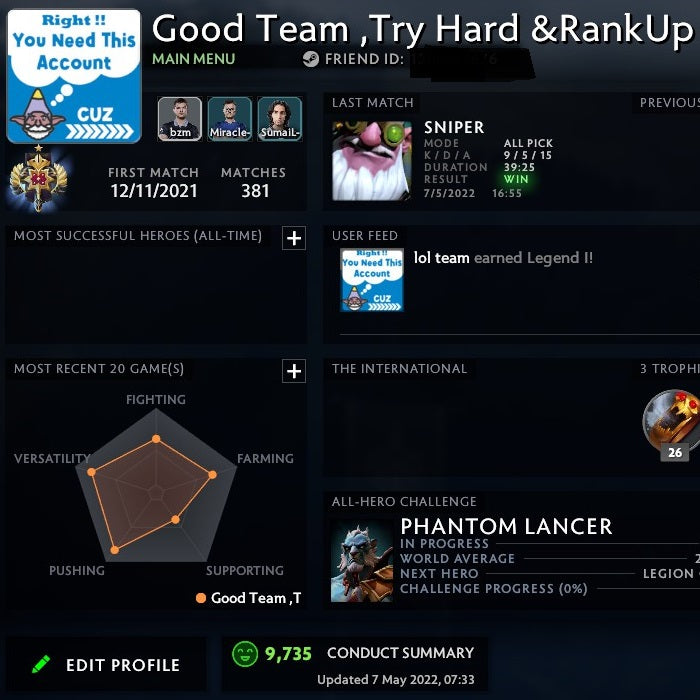 Legend I | MMR: 3100 - Behavior: 9735