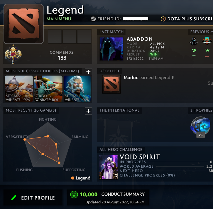 Légende I | MMR : 3100 - Comportement : 10000