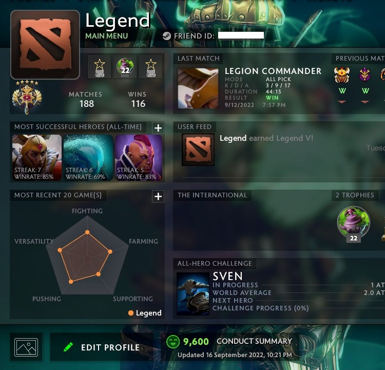 Légende V | MMR : 3810 - Comportement : 9600