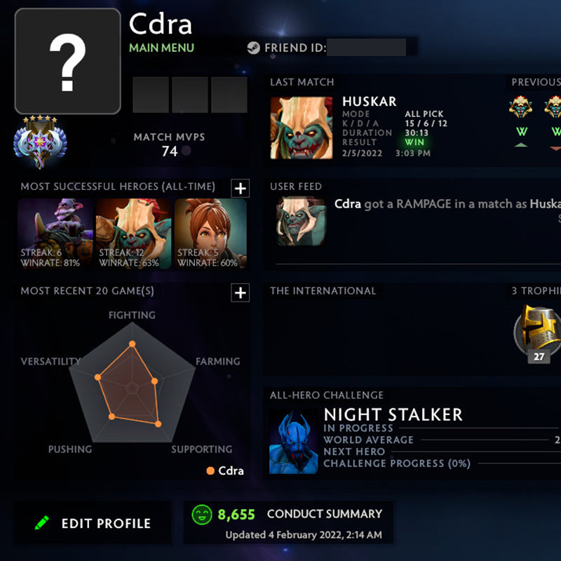 Ancient V | MMR: 4600 - Behavior: 8655