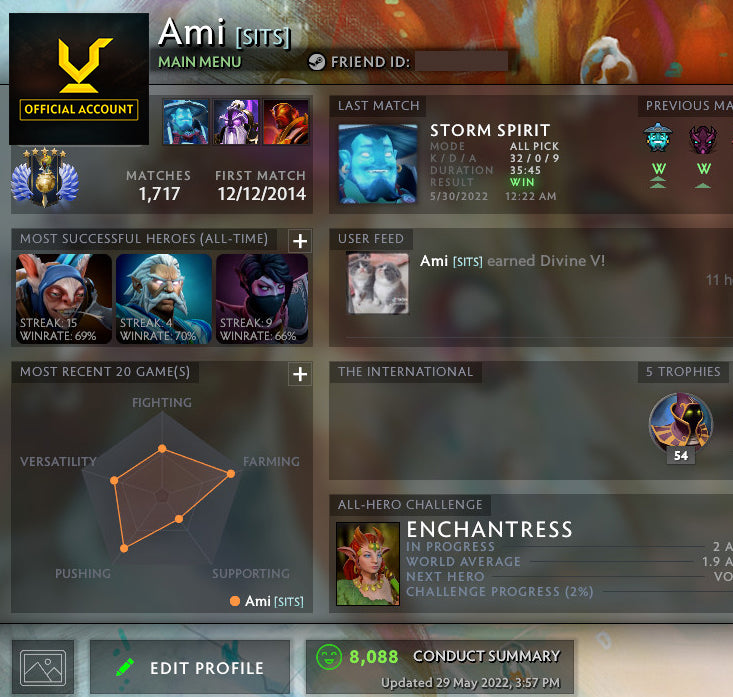 Divin V | MMR : 5460 - Comportement : 8088