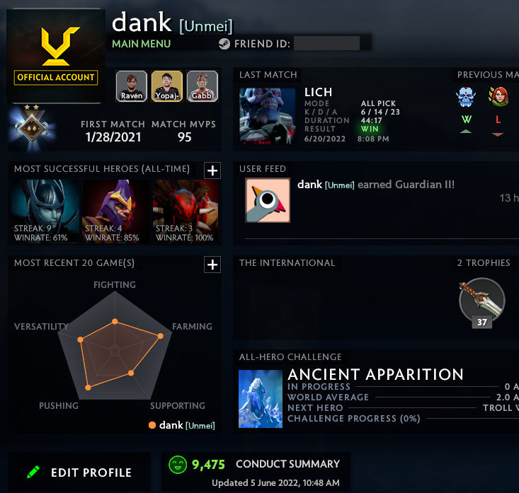 Gardien II | MMR : 1080 - Comportement : 9475