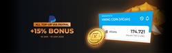 +15% ViCoins Bonus for all top-ups via Paypal