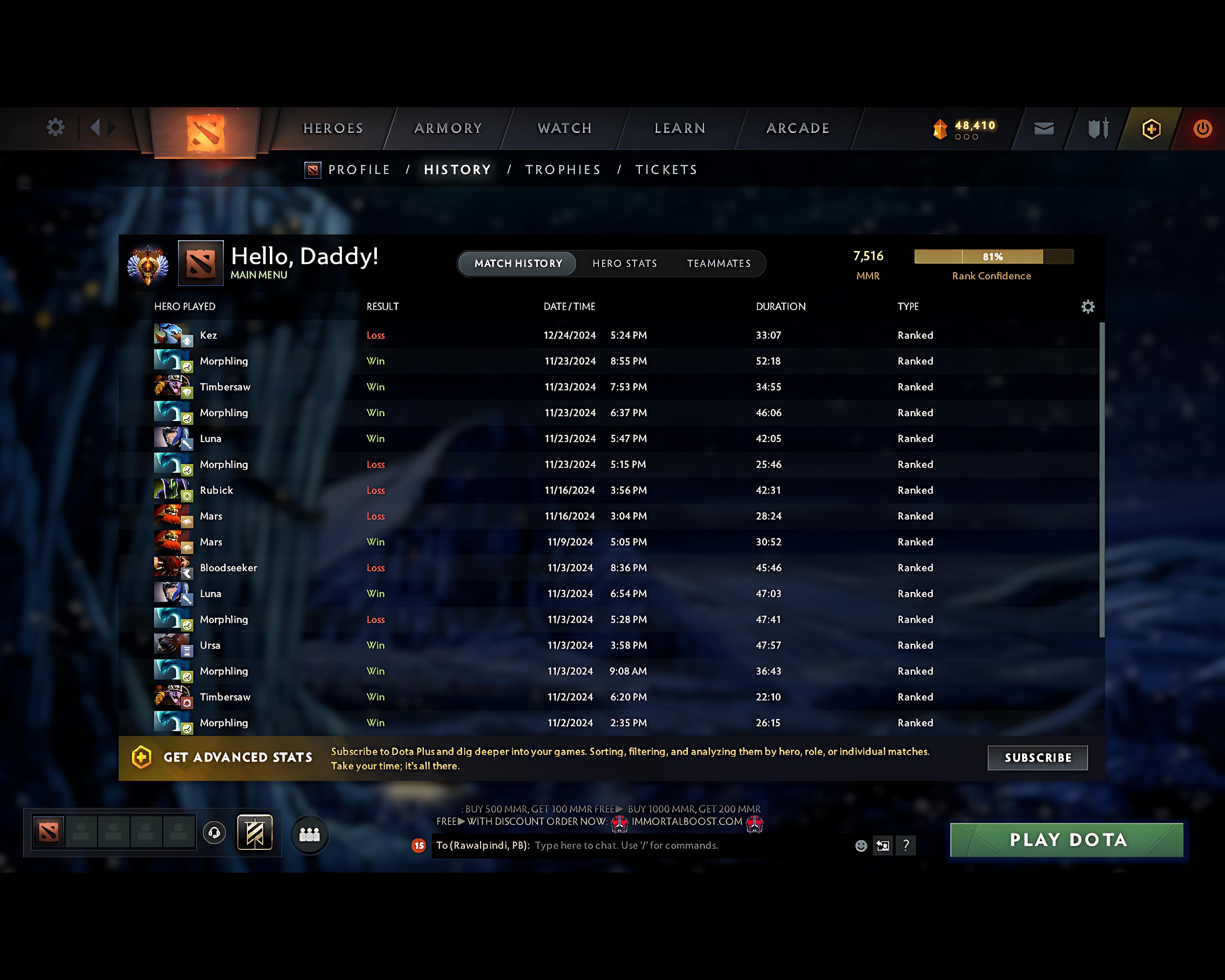 Immortal | MMR: 7516 - Behavior: 11813 - Communication: 11813