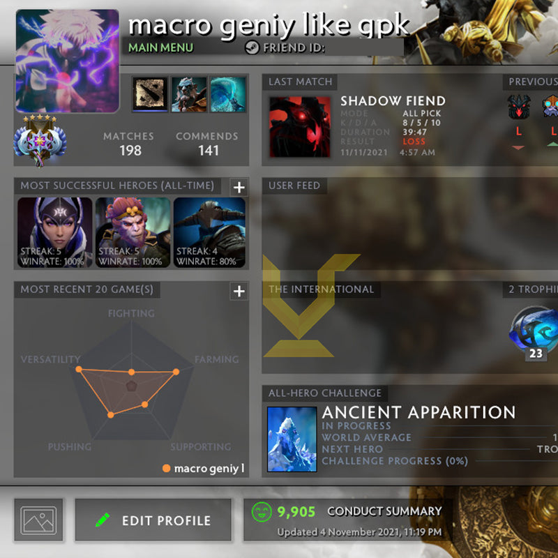 Ancient V |  MMR: 4410 - Behavior: 9905