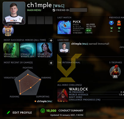 Immortel [ 2134 ] | MMR : 6120 - Comportement : 10000