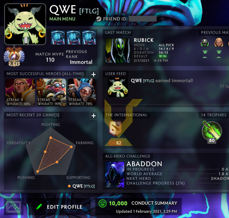 Immortel [ 2523 ] | MMR : 6010 - Comportement : 10000