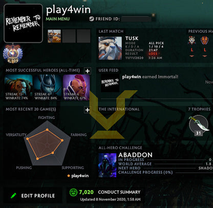 Immortel [4109] | MMR : 6300 - Comportement : 7000