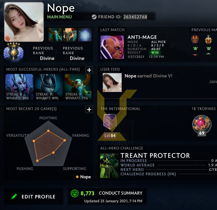 Divine V | MMR : 5570 - Behavior : 8773