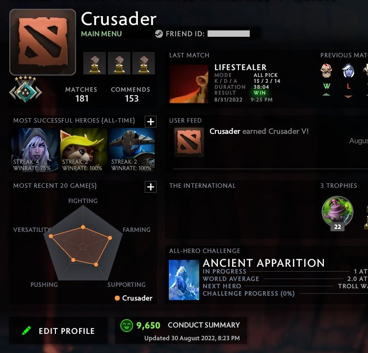 Crusader V | MMR: 2200 - Behavior: 9650
