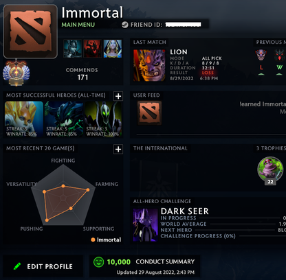 Immortal | MMR: 5690 - Behavior: 10000