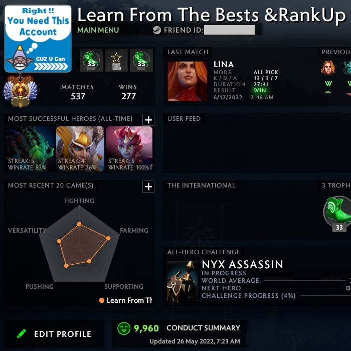 Immortel | MMR : 6200 - Comportement : 9960 