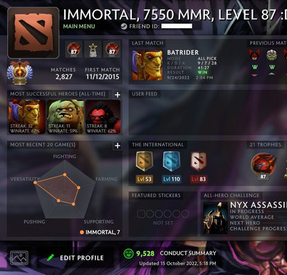 Immortal | MMR: 7550 - Behavior: 9528