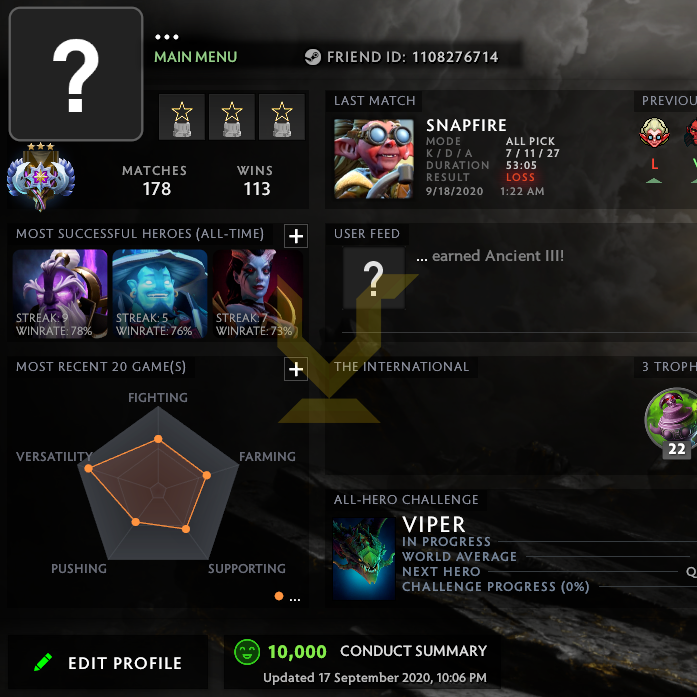 Ancient III | MMR: 4210 - Behavior: 10000