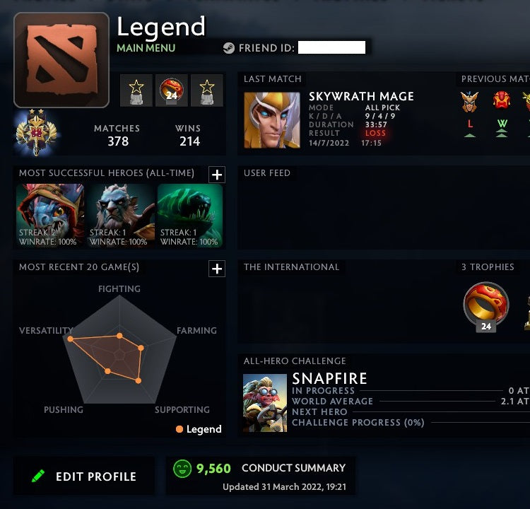 Legend II | MMR: 3180 - Behavior: 9560
