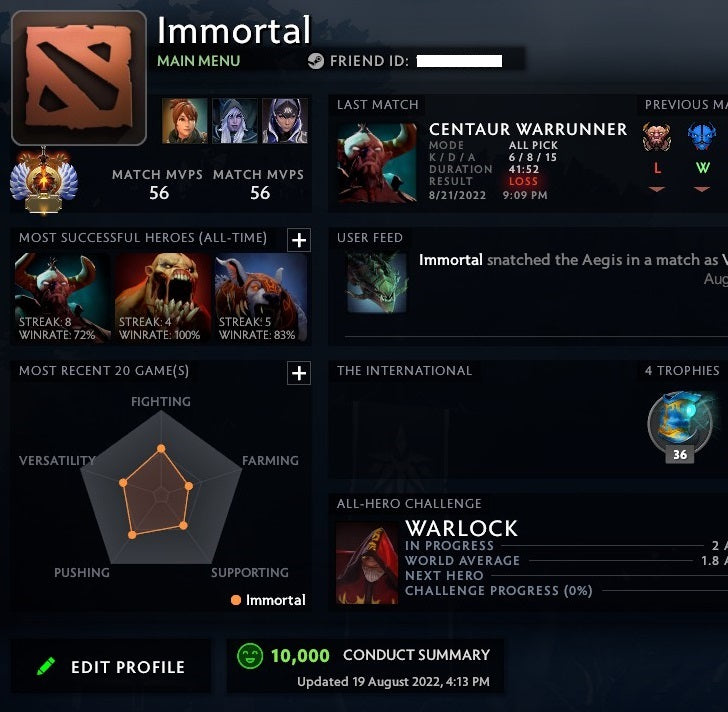 Immortal | MMR: 5640 - Behavior: 10000