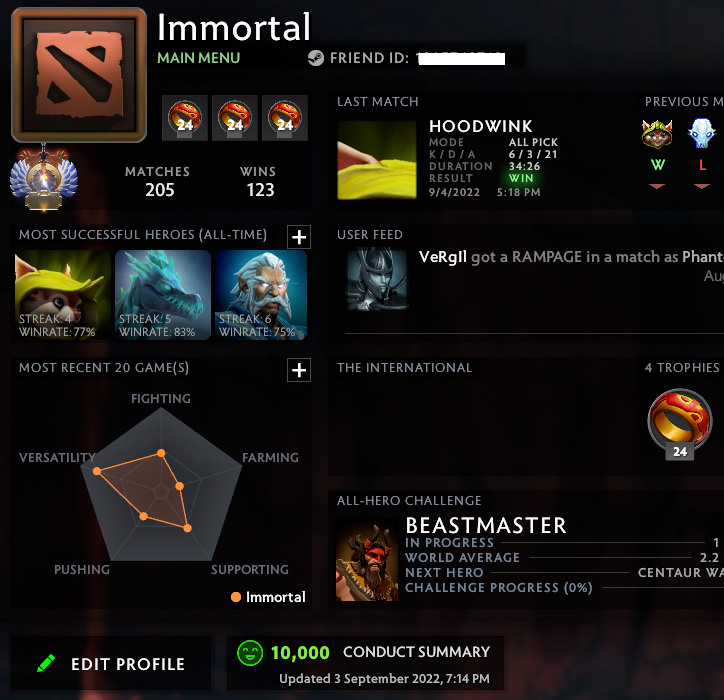 Immortal | MMR: 5990 - Behavior: 10000