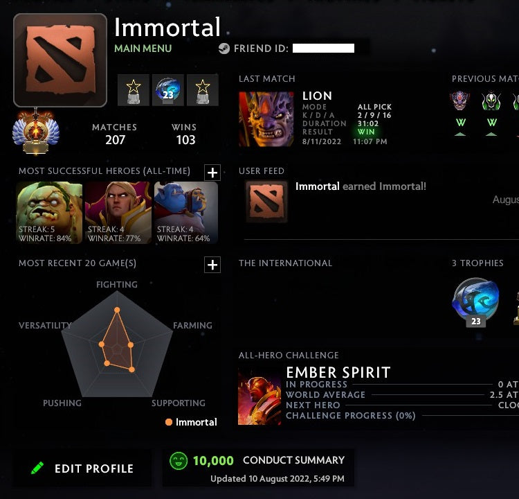 Immortal | MMR: 5800 - Behavior: 10000