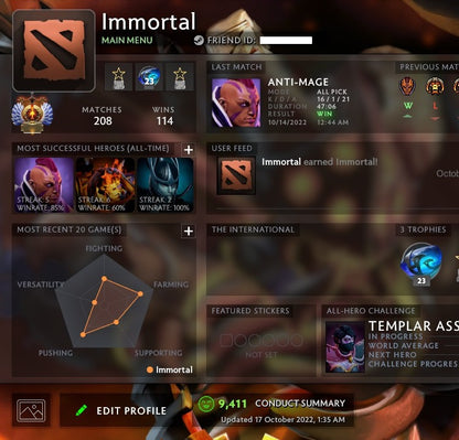Immortel | MMR : 6190 - Comportement : 9411 