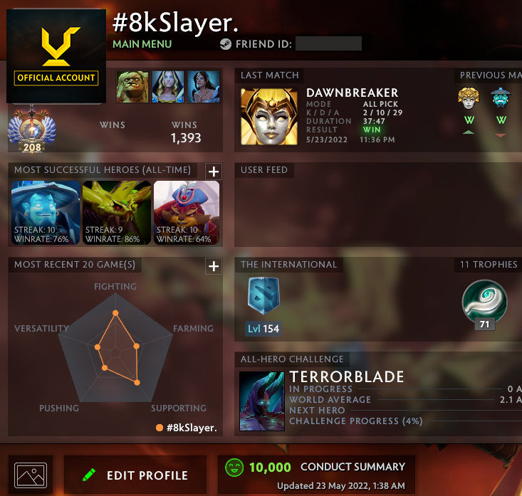 Immortal [ 208 ] | MMR: 8400 - Behavior: 10000